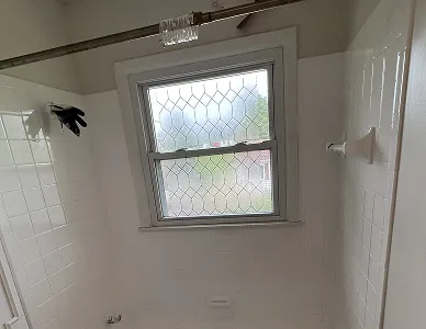 a window in a bathroom