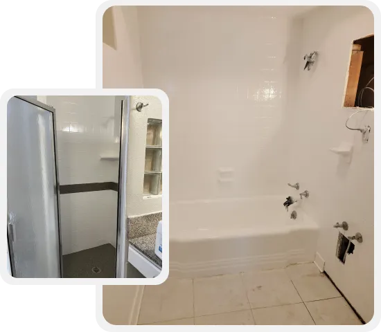 a bathroom with a shower and a bathtub