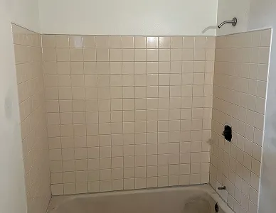 a bathroom with a tub and shower